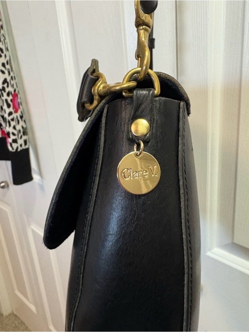 Clare V Harieth Leather Crossbody Bag with Braided Top Handle and Gold Hardware - Picture 5 of 6